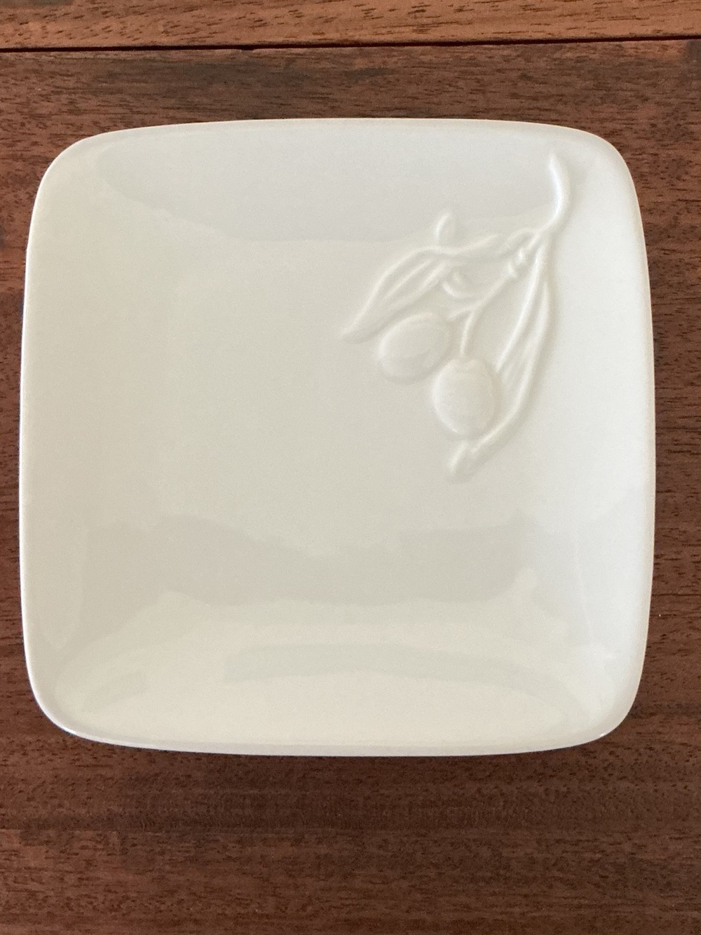 Set of 4 Crate and Barrel Appetizer Plates with Embossed Olives